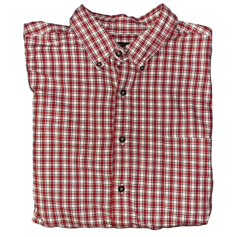 Abercrombie & Fitch Men's Button Down Shirt XL Red Tan Plaid Chest Pocket EUC